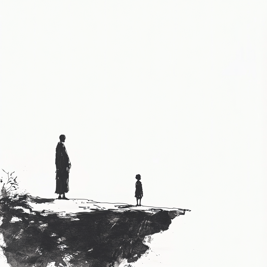 A Wise Sage and Child on Cliff