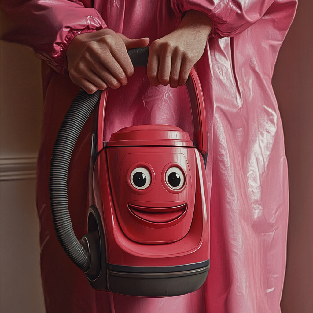 A Woman's Hand Holding Smiling Felt Vacuum Cleaner