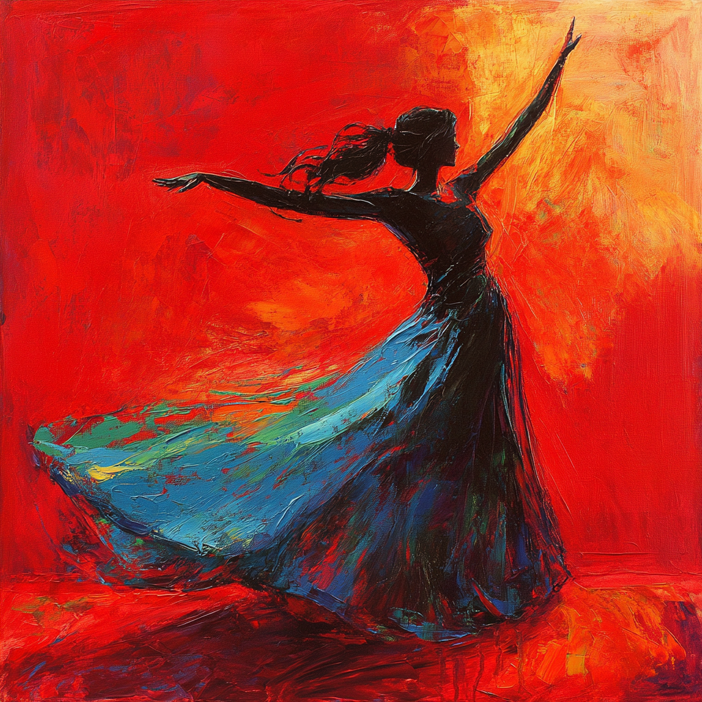 A Woman Dancing with Emotion in Colorful Painting