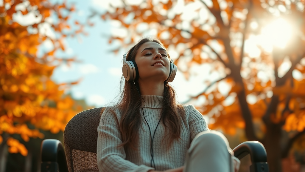 A Woman Enjoying Autumn Peace Amidst Nature's Beauty