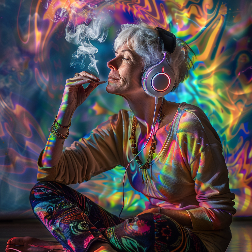 A Woman Grooving to Music While Smoking Joint