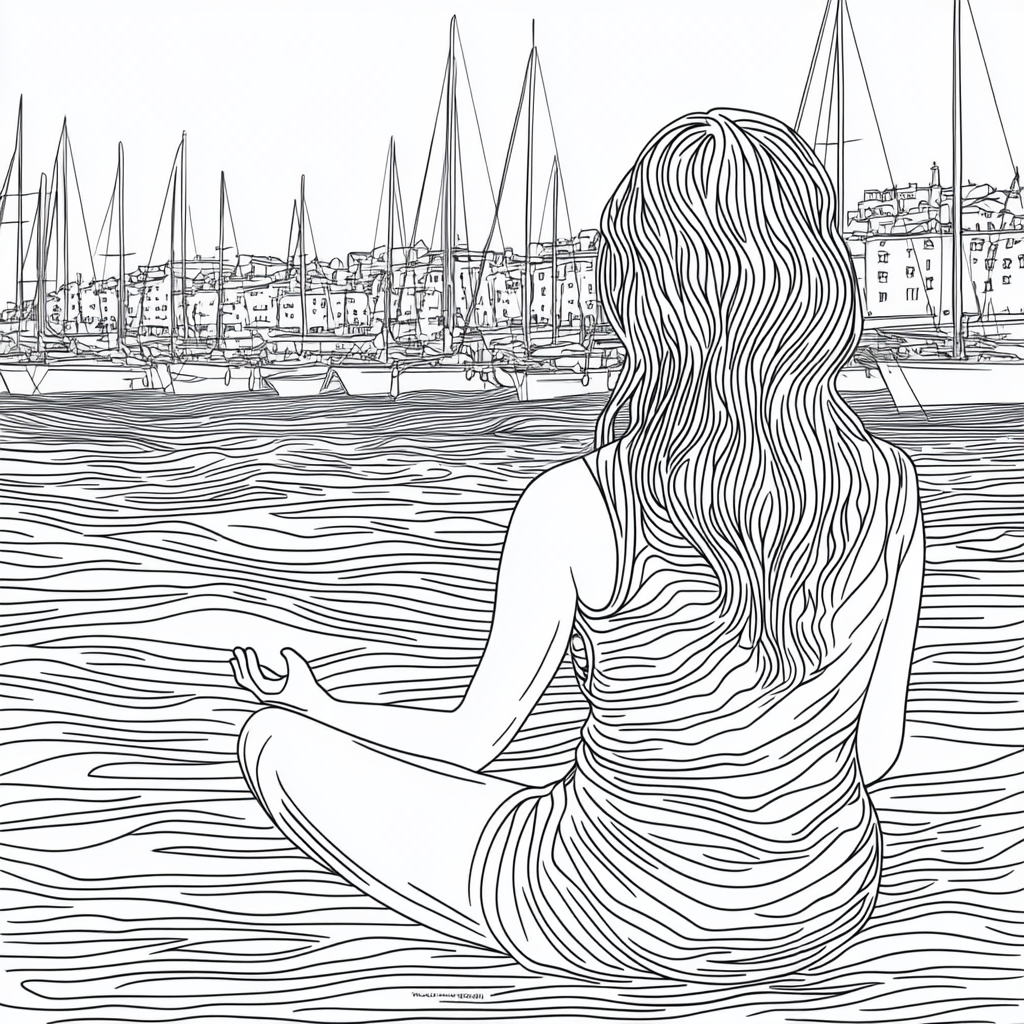 A Woman Meditating by Marina Coloring Book Page