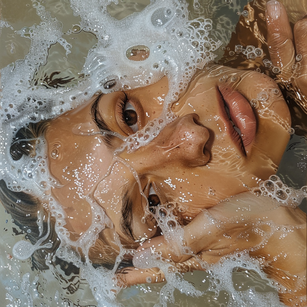 A Woman Partially Submerged in Milky Sea