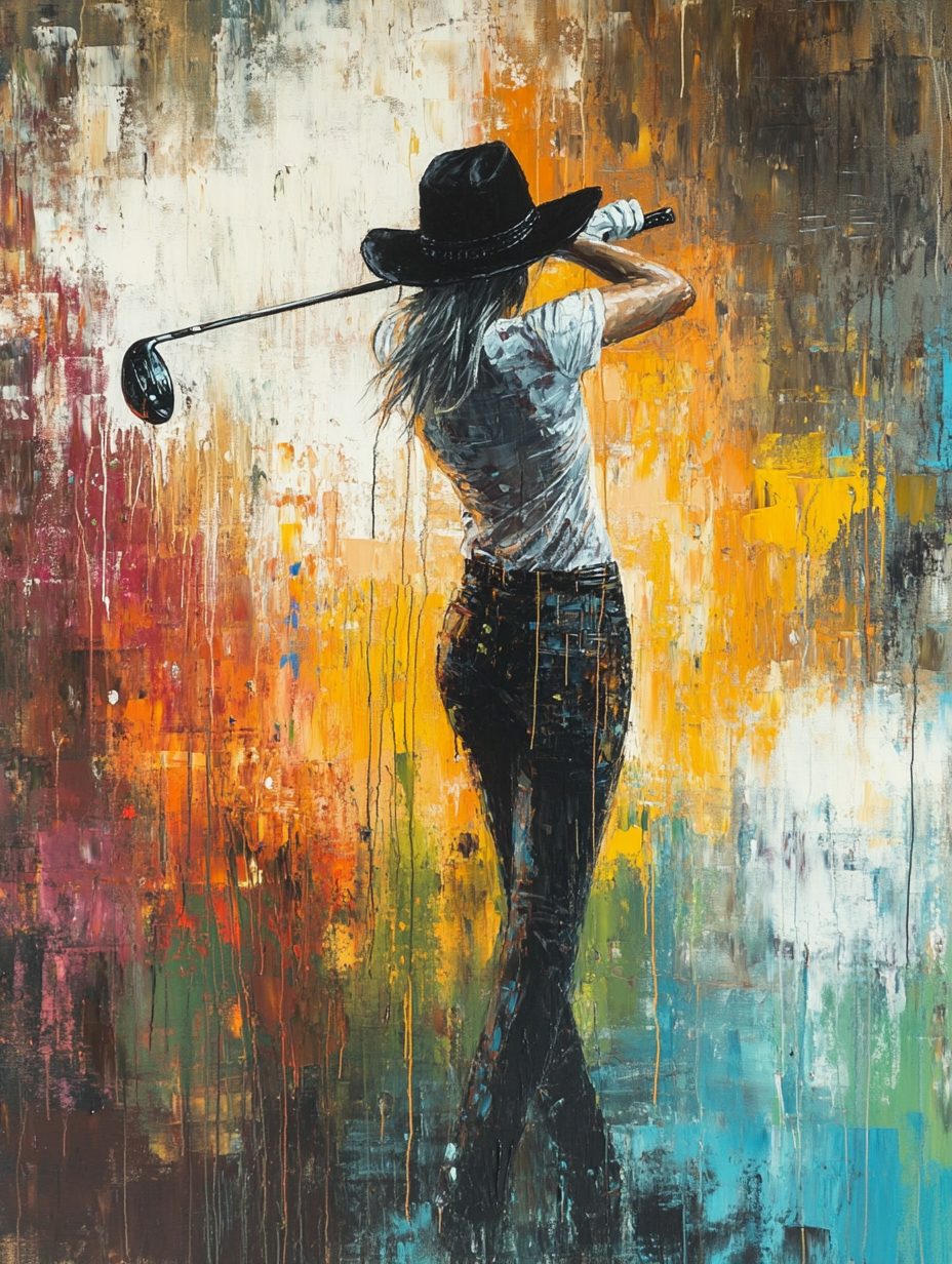 A Woman Playing Golf in Jeremy Mann's Style