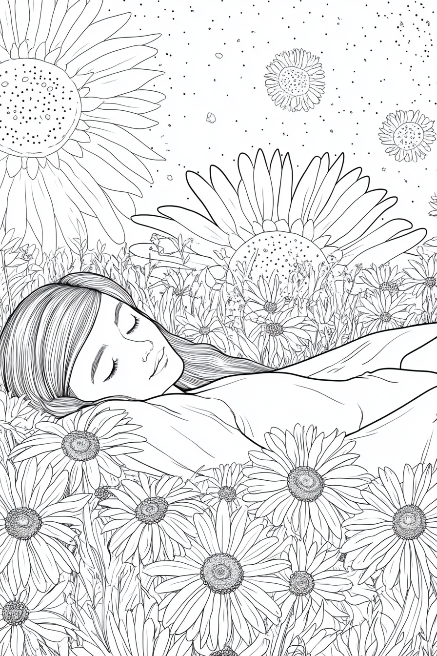 A Woman Relaxing in a Flower Field