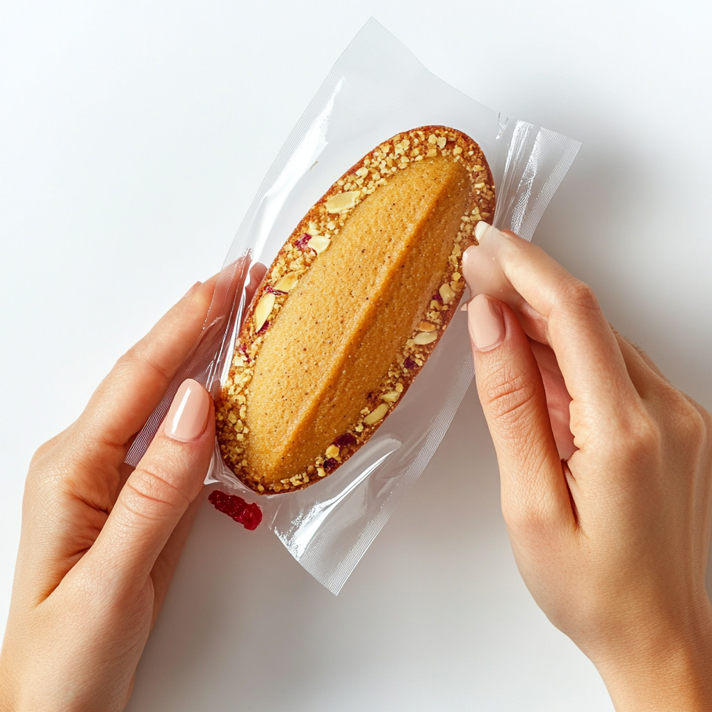 A Woman Unwrapping Delicious Almond Friand Cake