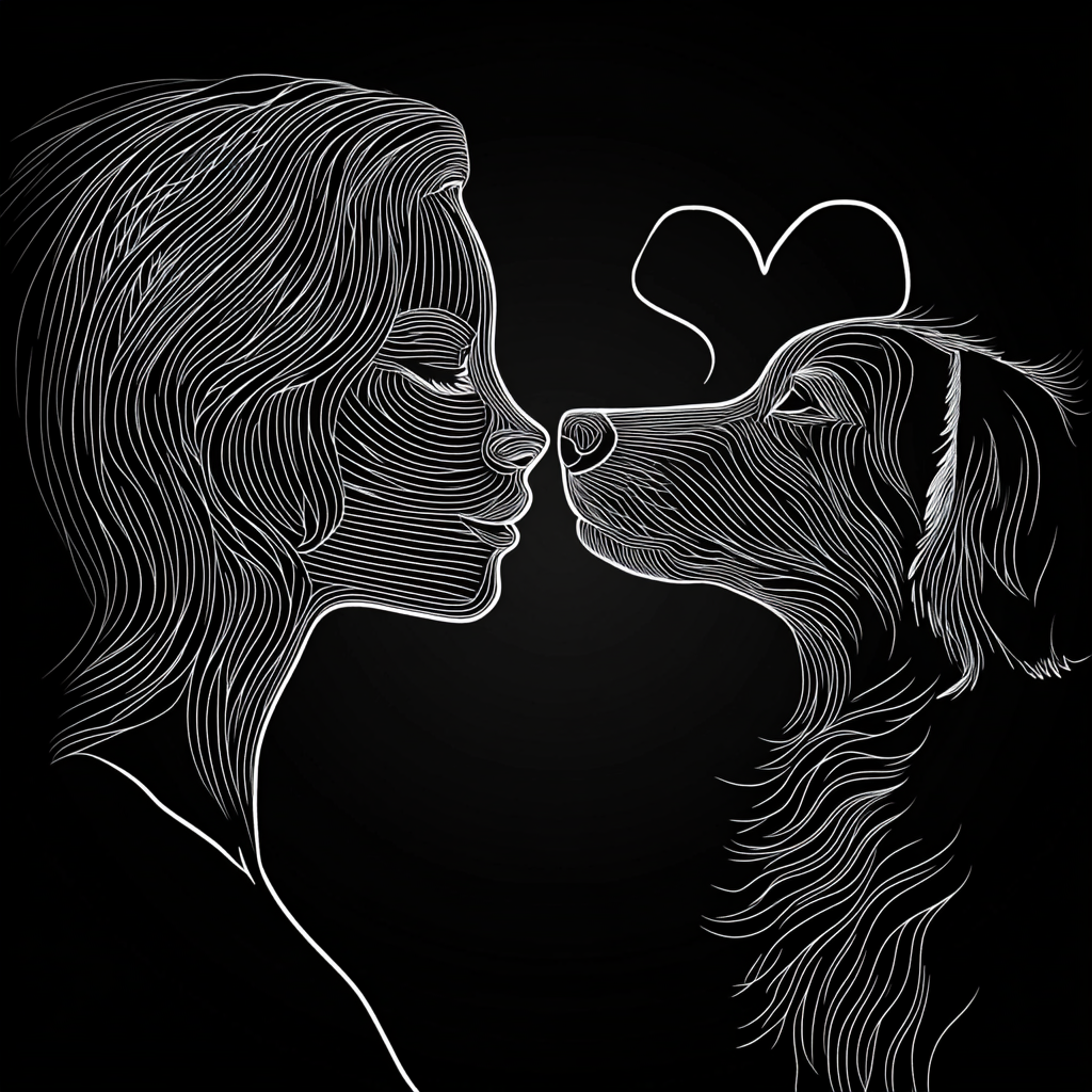 A Woman and Dog Profile Kiss in Heart.