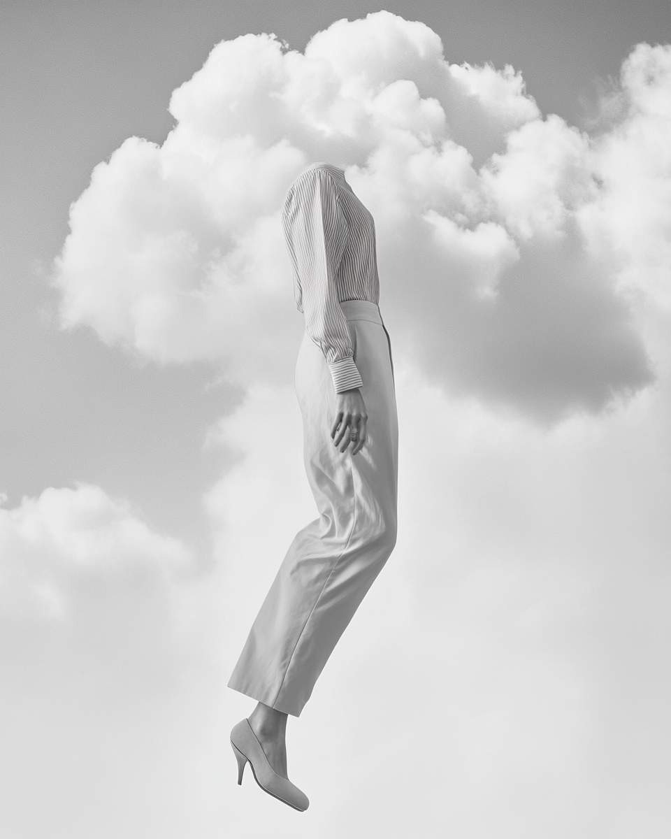 A Woman and Upside-Down Man On Cloud