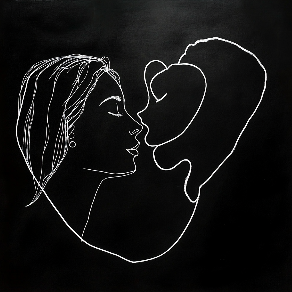 A Woman and a Dog in a Kiss: Profile Contours Forming a Heart Shape