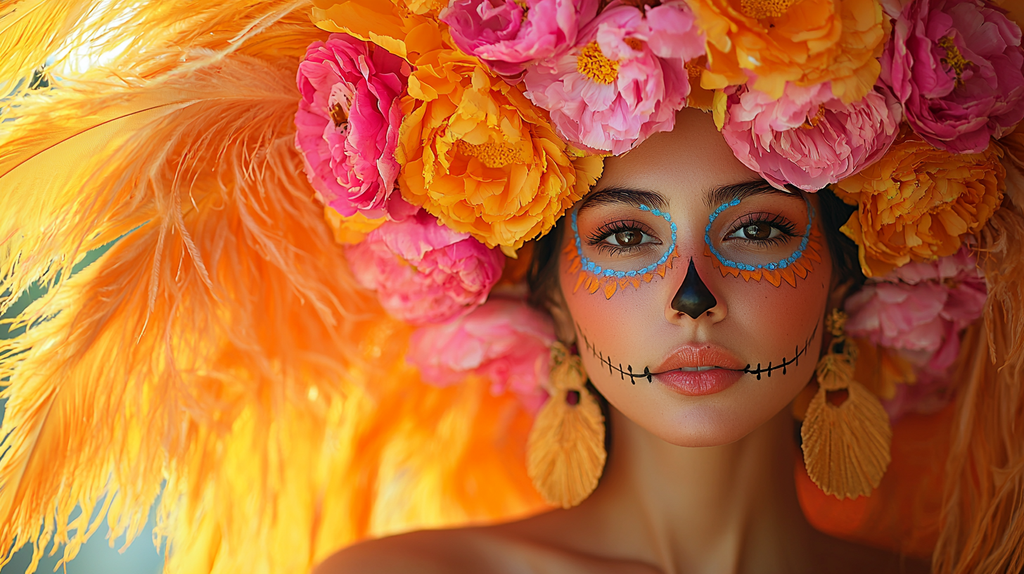 A Woman in Colorful Dress with Flower Headpiece