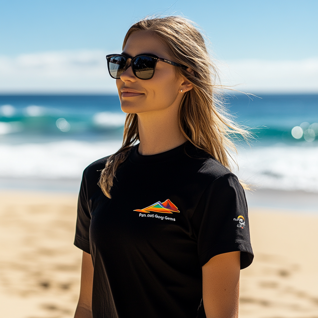 A Woman on Sunny Beach in Black Shirt