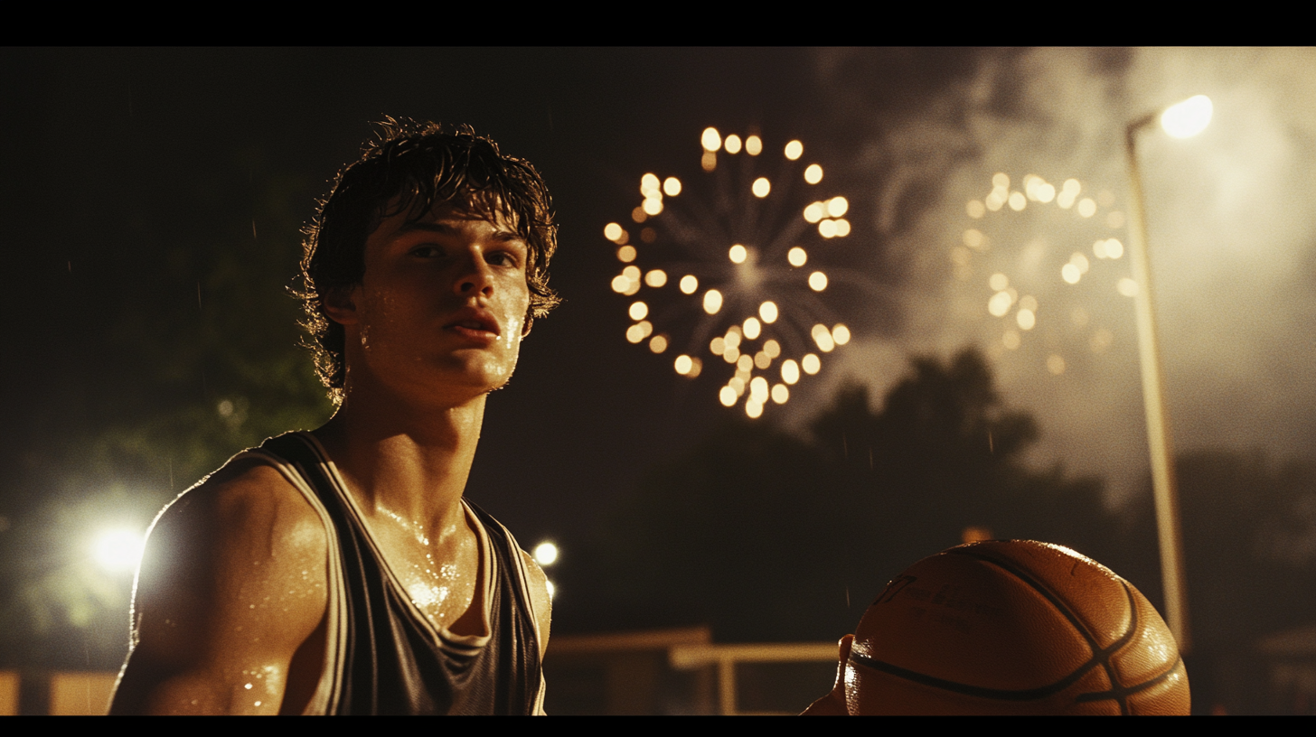 A Young Basketball Player's Stormy Night Practice in China