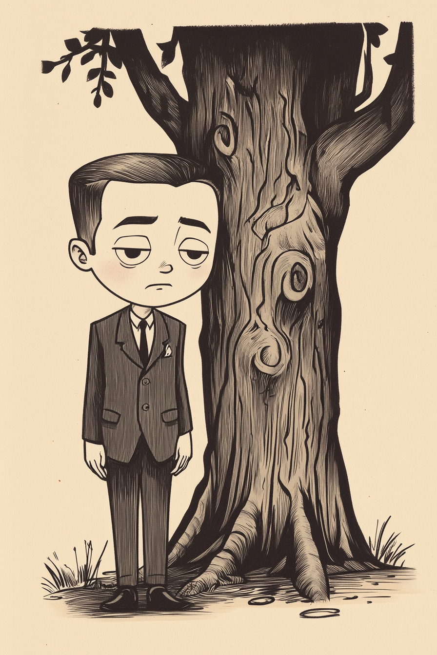 A Young Dapper Boy with Tree Tattoo Design