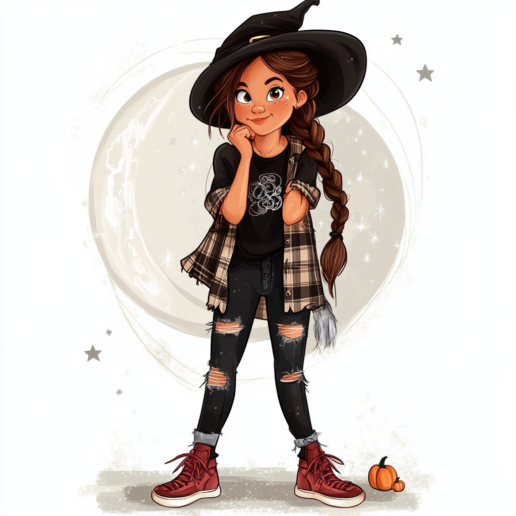 A Young Girl in Halloween Witch Costume Illustration