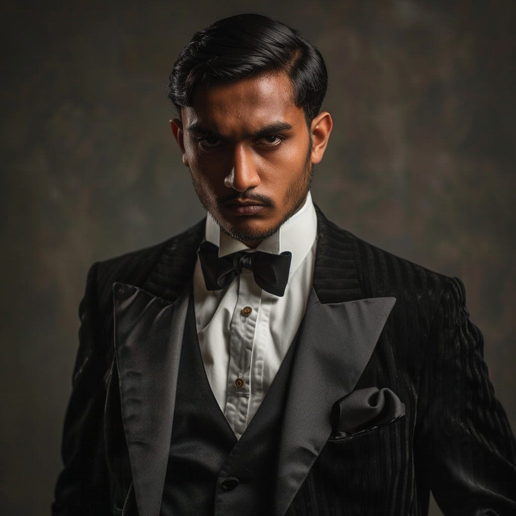 A Young Indian British Man in 1940s Tuxedo