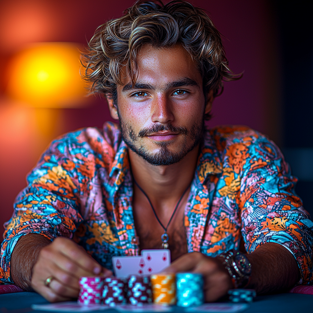 A Young Man Enjoying Poker Night Fun