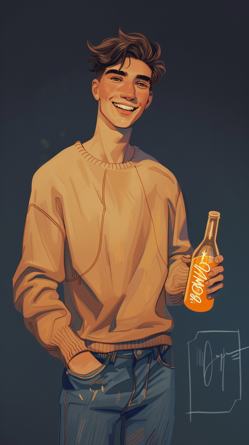 A Young Man Holding Orange Juice Bottle