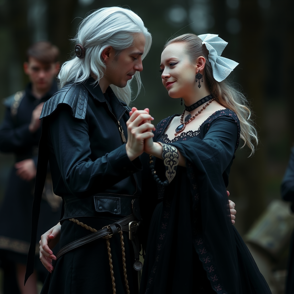 A Young Witch Man and Woman Dancing Lovingly