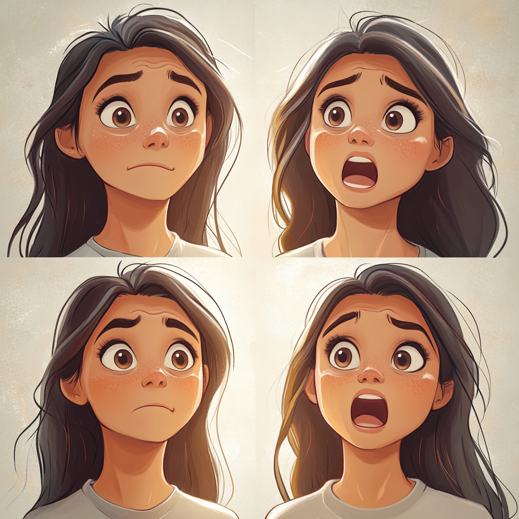 A Young Woman's Four Expressions in Art