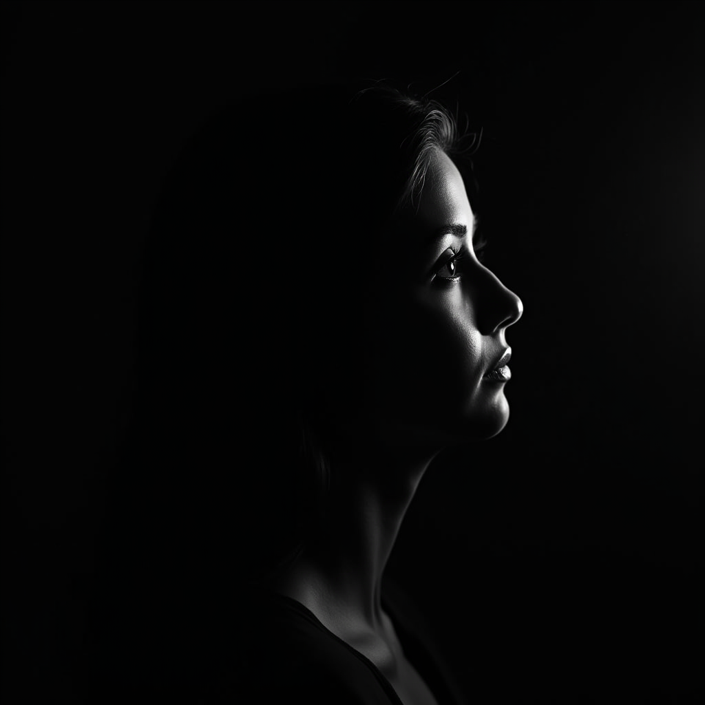 A Young Woman's Silhouette in Dramatic Lighting