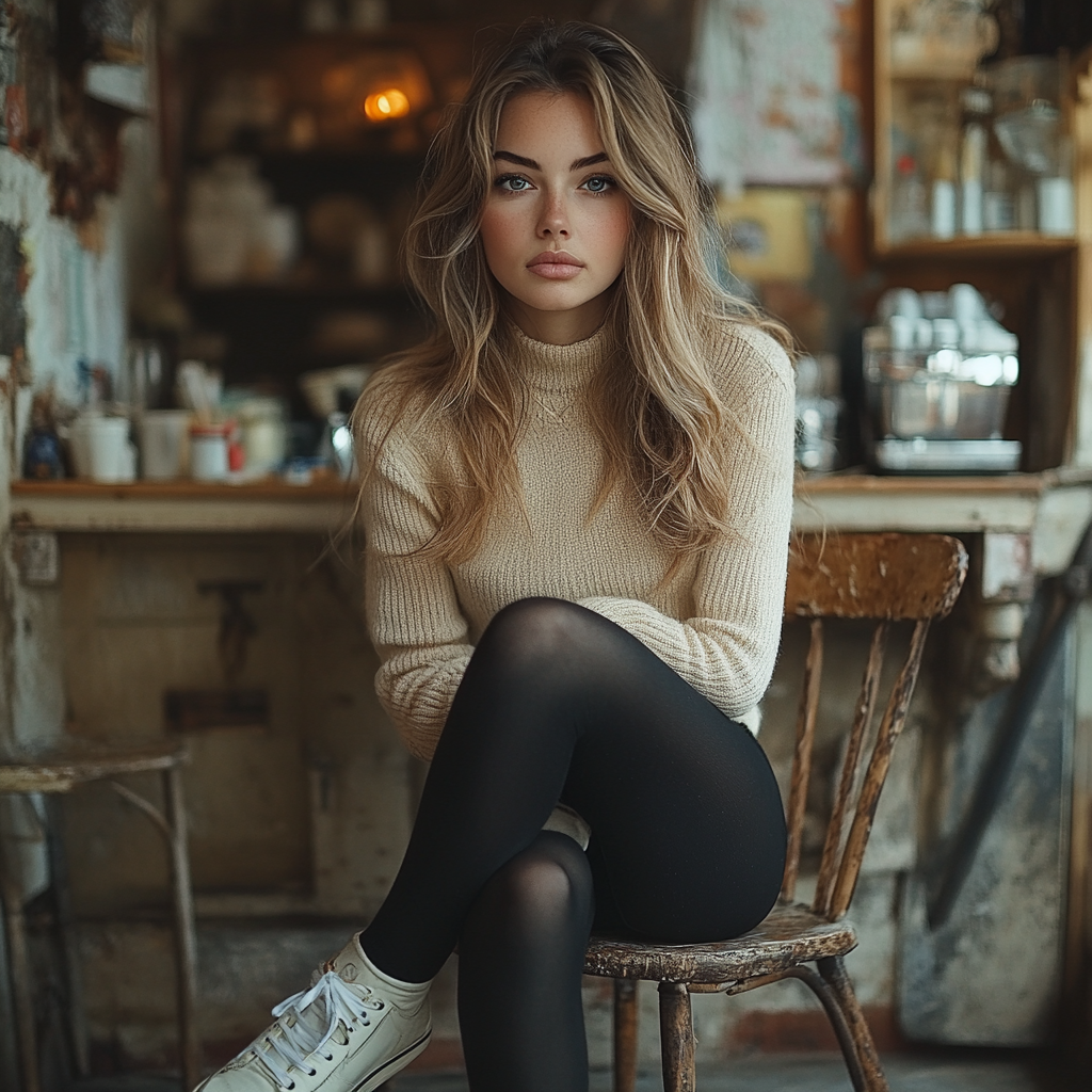 A Young Woman in Cafe