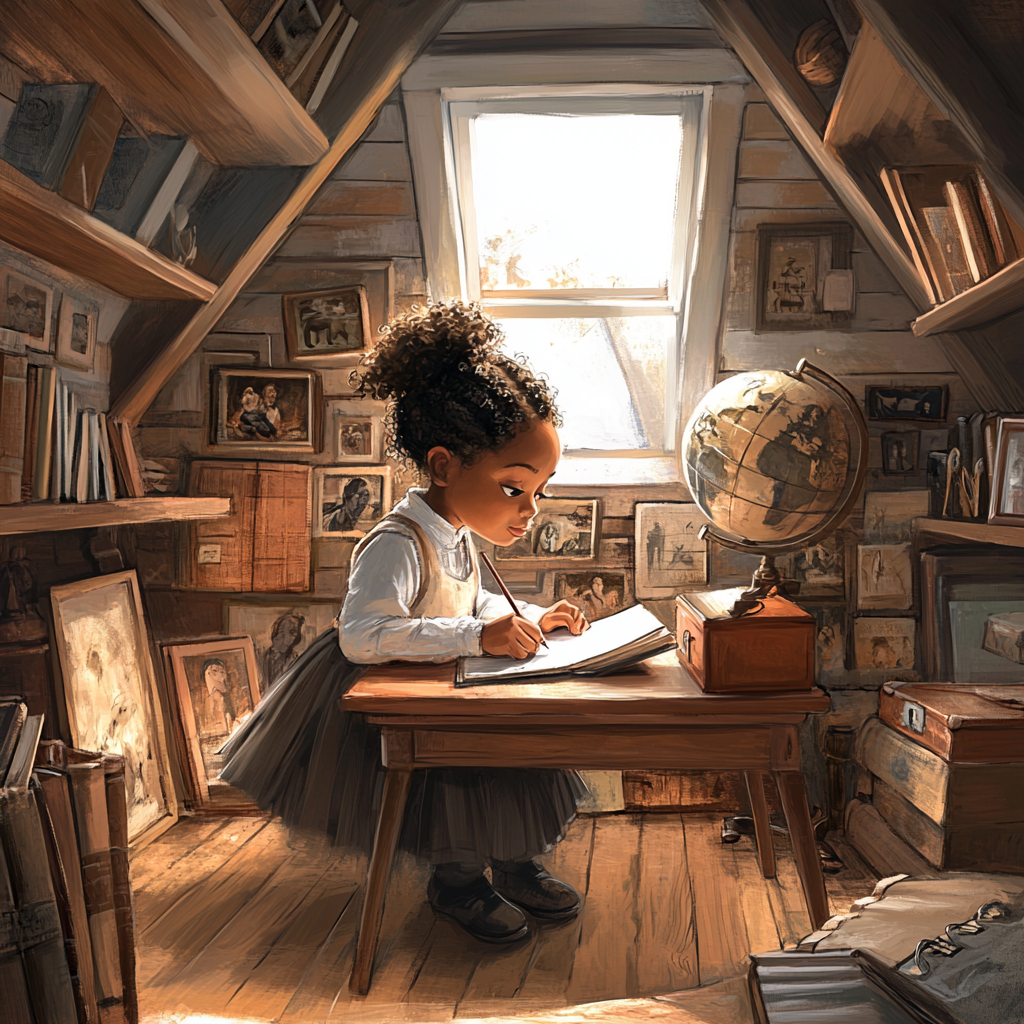 A Young writer in a cozy attic legacy.