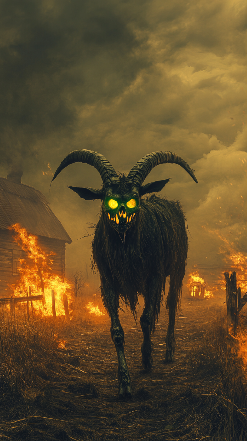 A Zombie Goat Witch in Green Walking