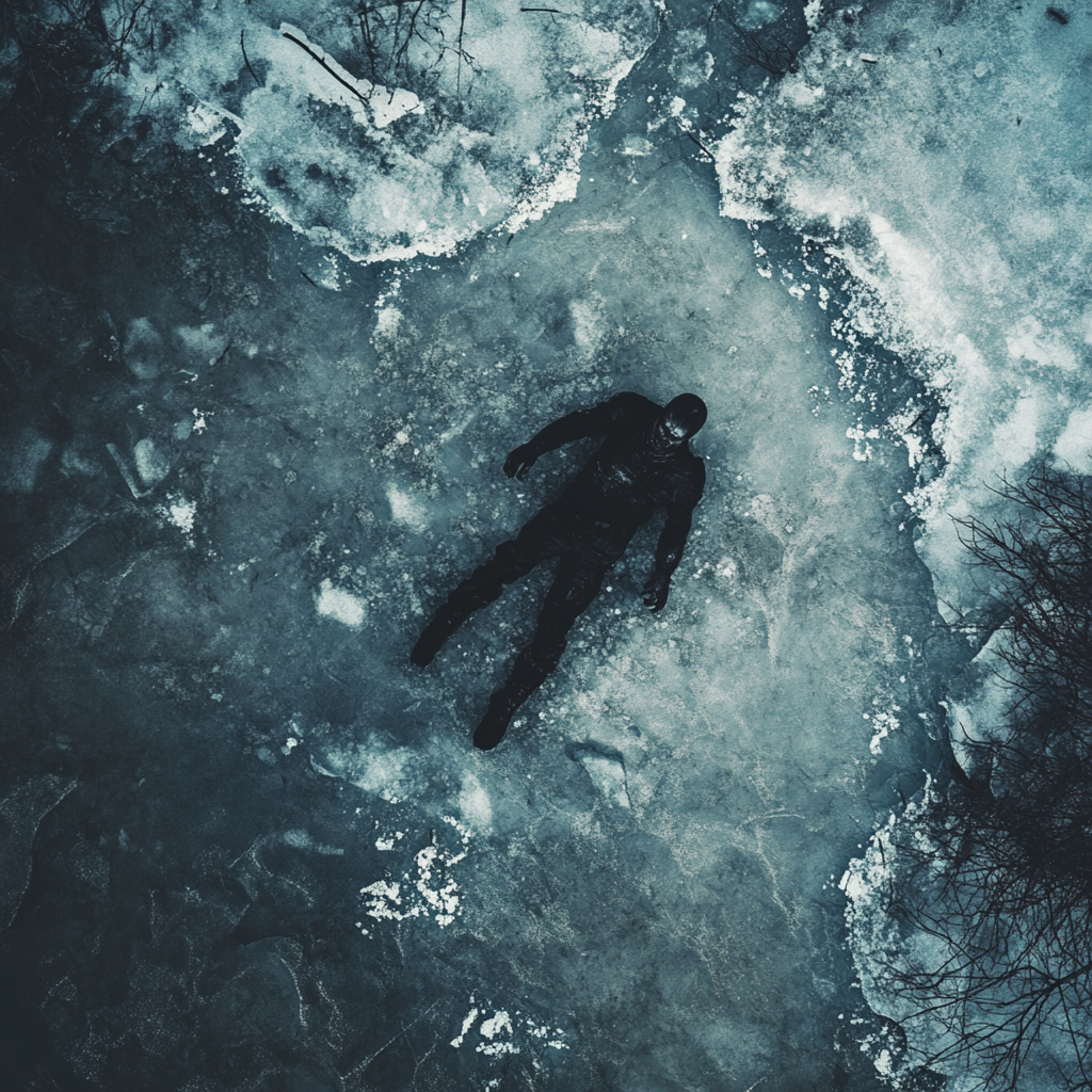 A Zombie Under Frozen Lake in Winter