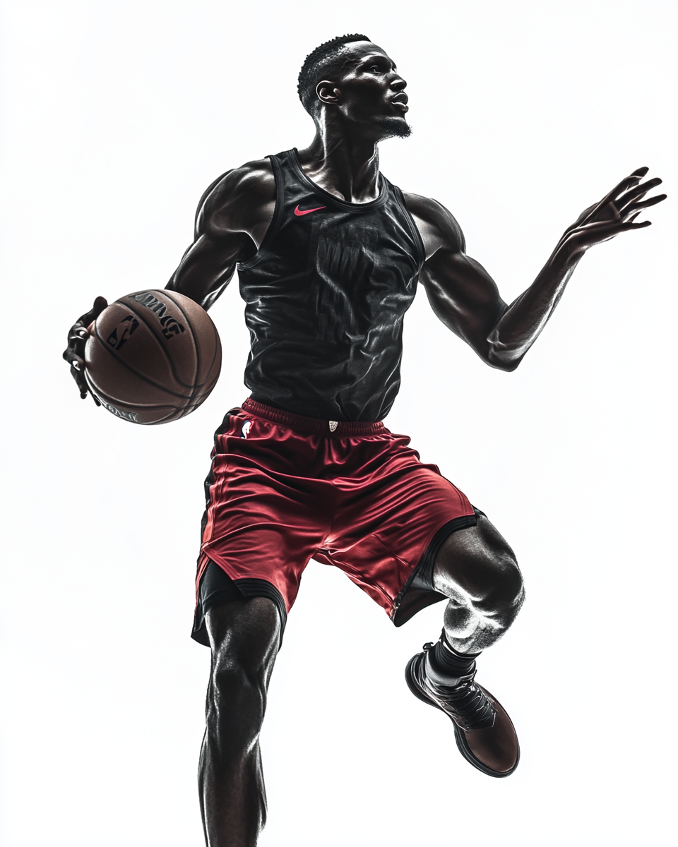 A basketball player in dramatic, cinematic lighting