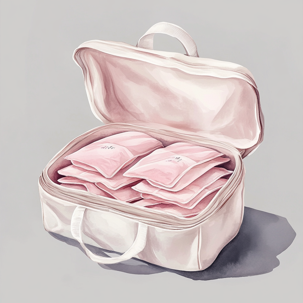 A beautiful, elegant travel bag with sanitary pads