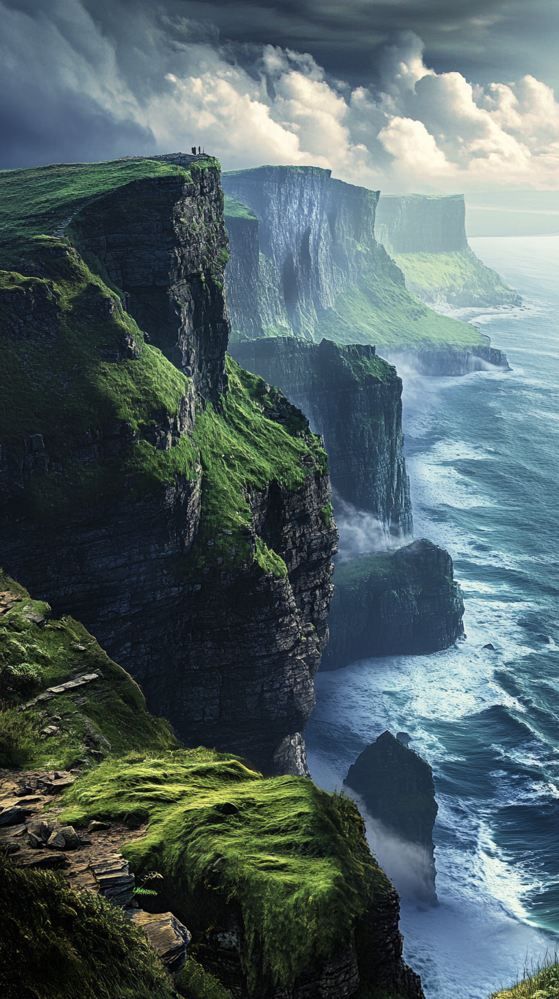 A beautiful, green Irish cliff landscape.