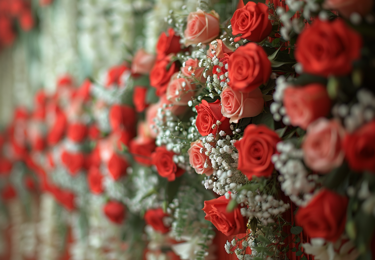 A beautiful Indian wedding decor with roses.