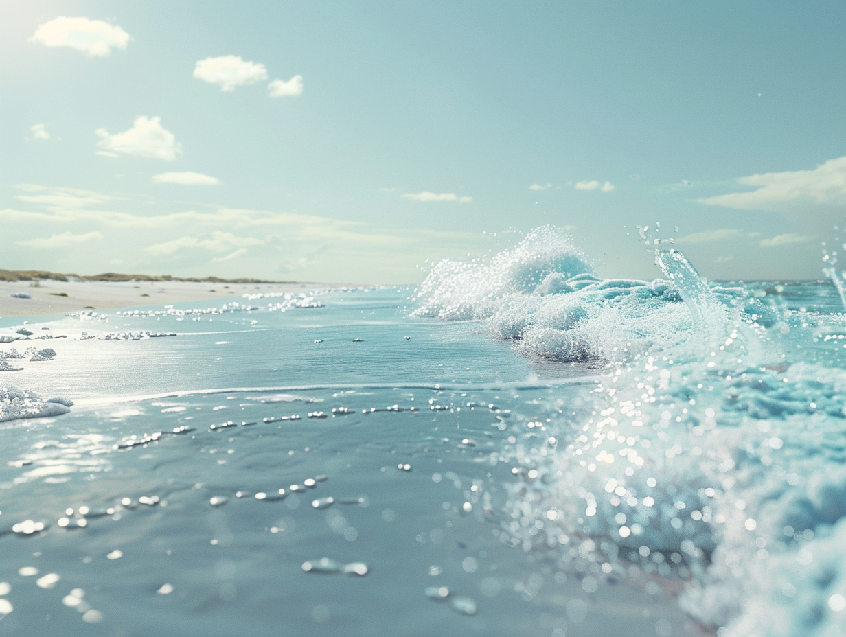 Beach Editorial Photograph With Splashing Ocean Waters