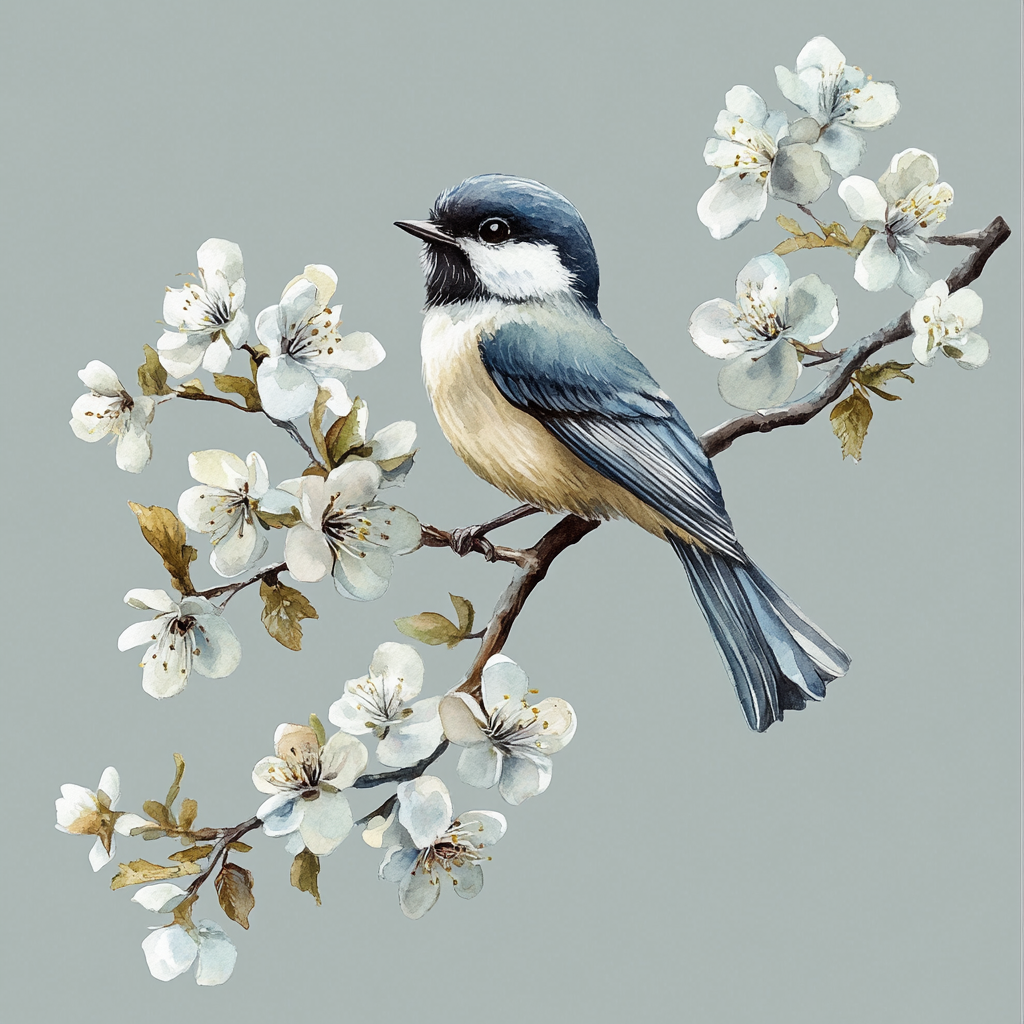 A beautiful blue bird on a blooming branch