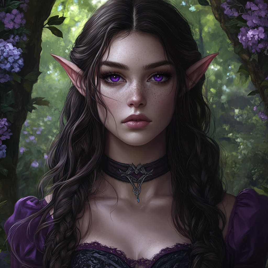 A beautiful elf woman in a forest.