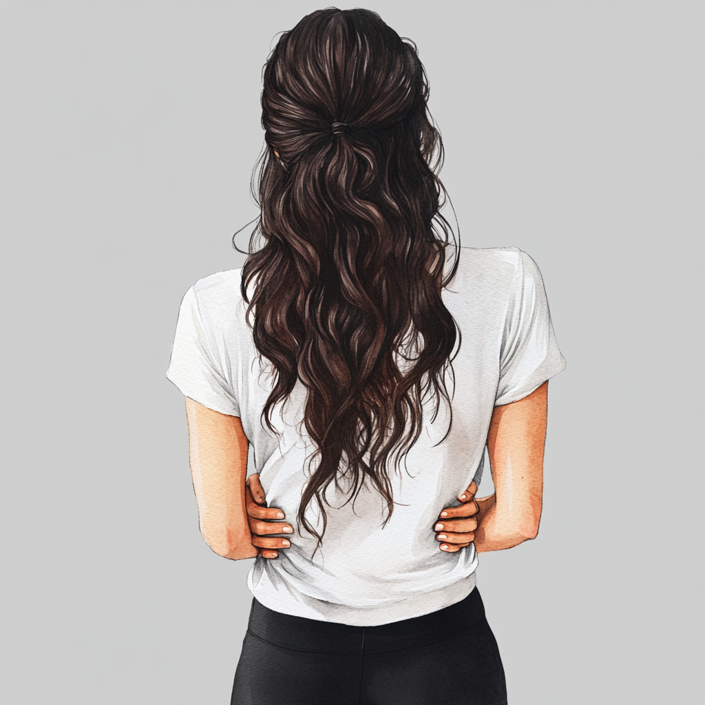 A beautiful girl with dark hair and back pain