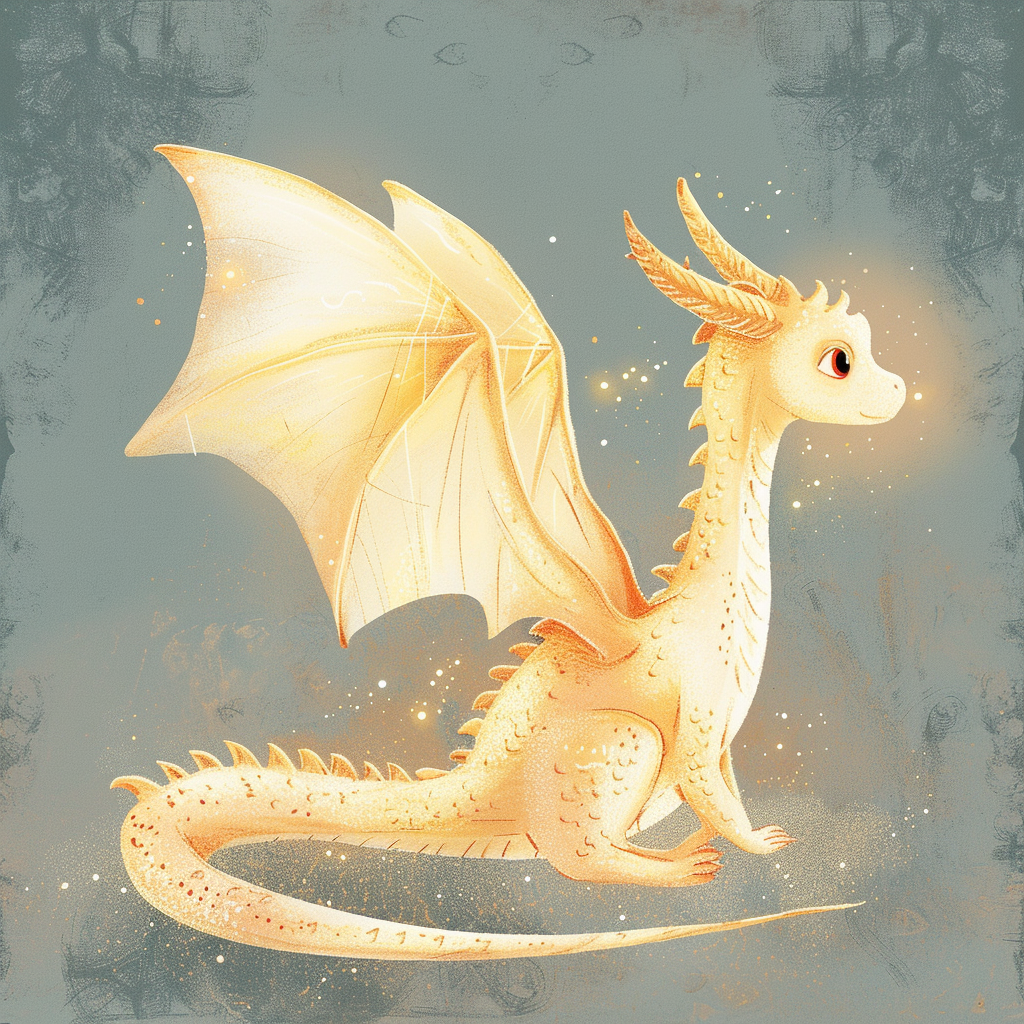 A beautiful golden dragon with glowing wings and ruby eyes.