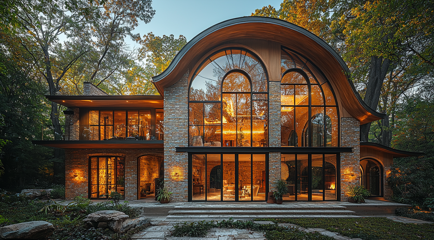 A beautiful house in the forest with elegant interior.