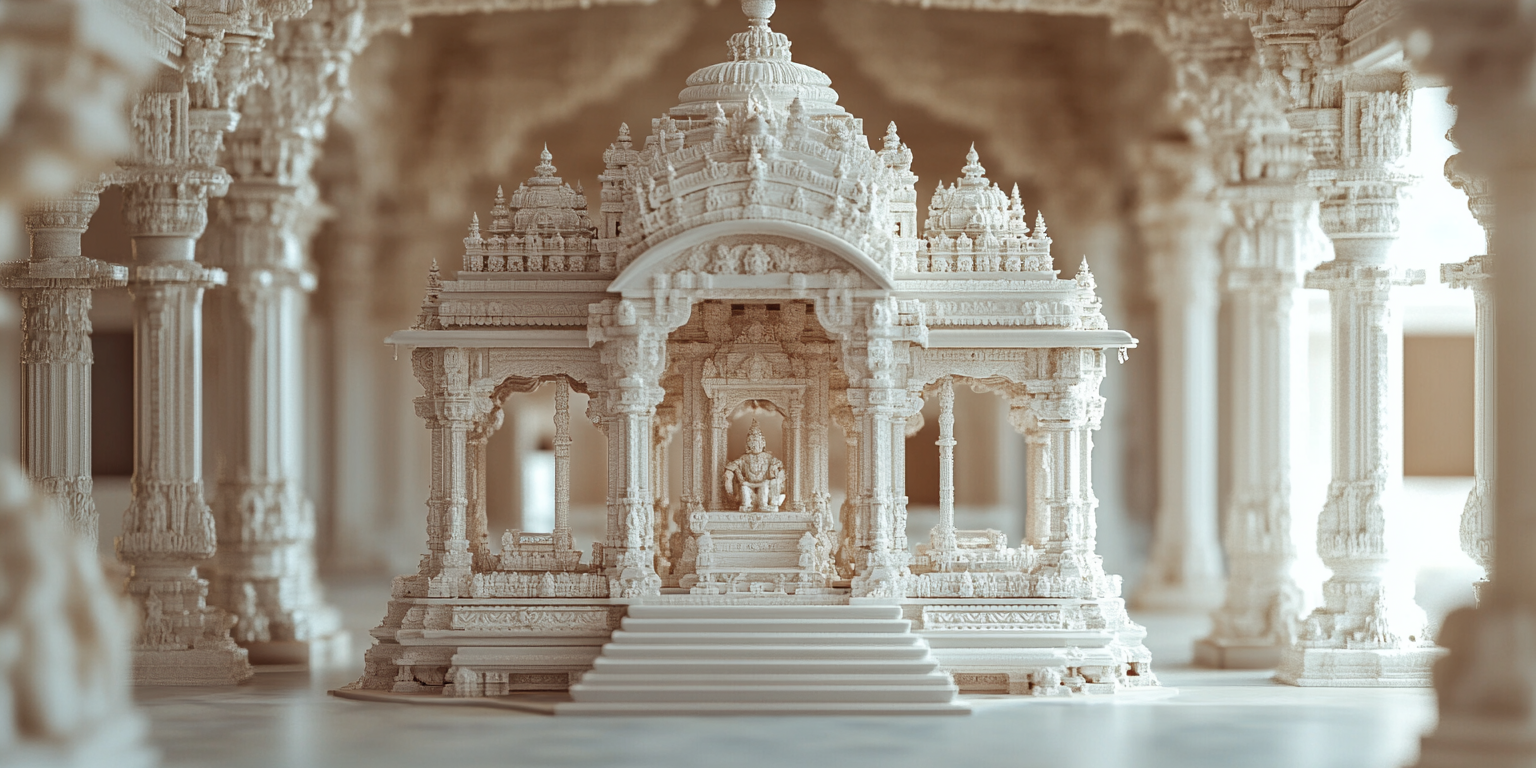 A beautiful small white temple inside a house.