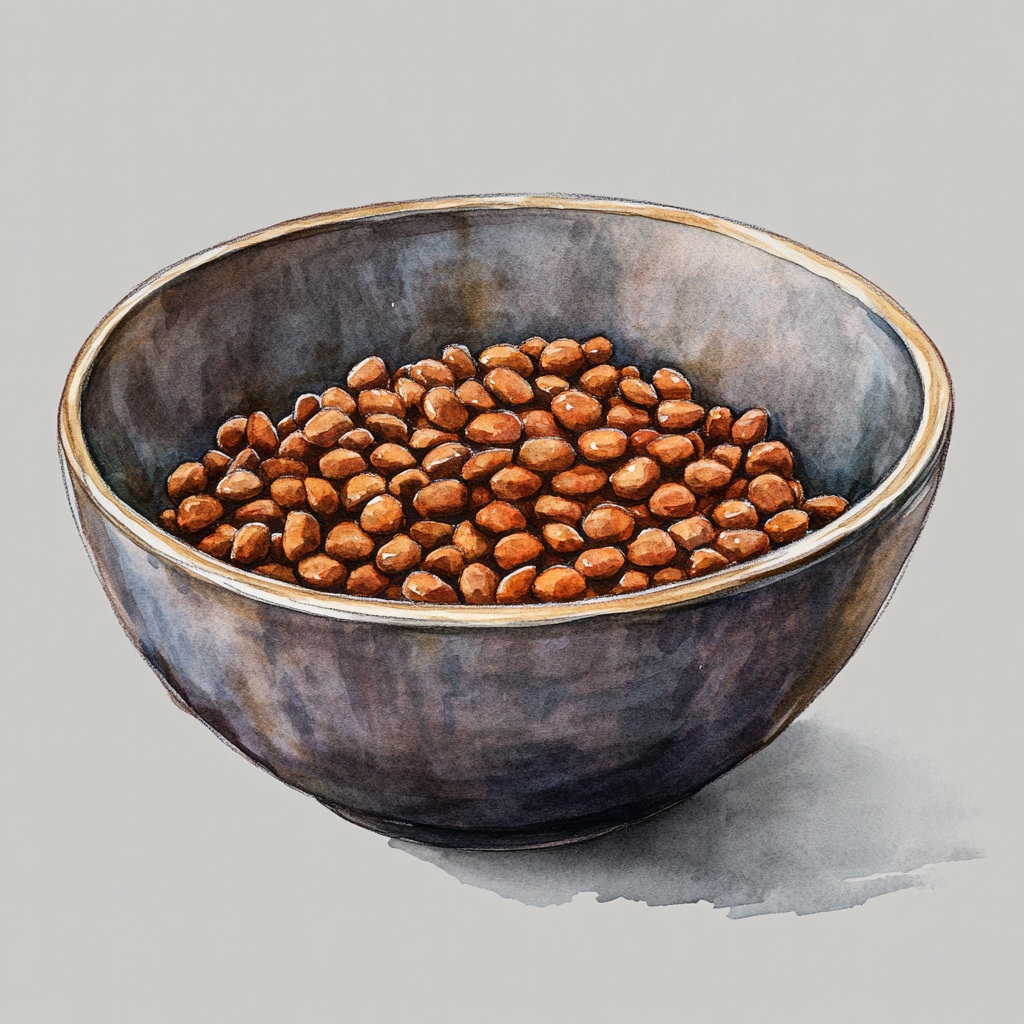 A beautiful watercolor illustration of a full cat bowl