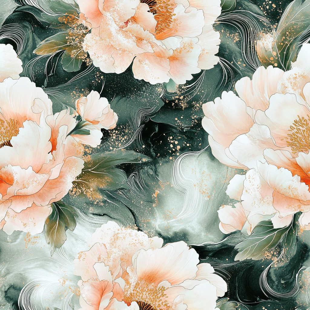 A beautiful watercolor peony and leaf pattern