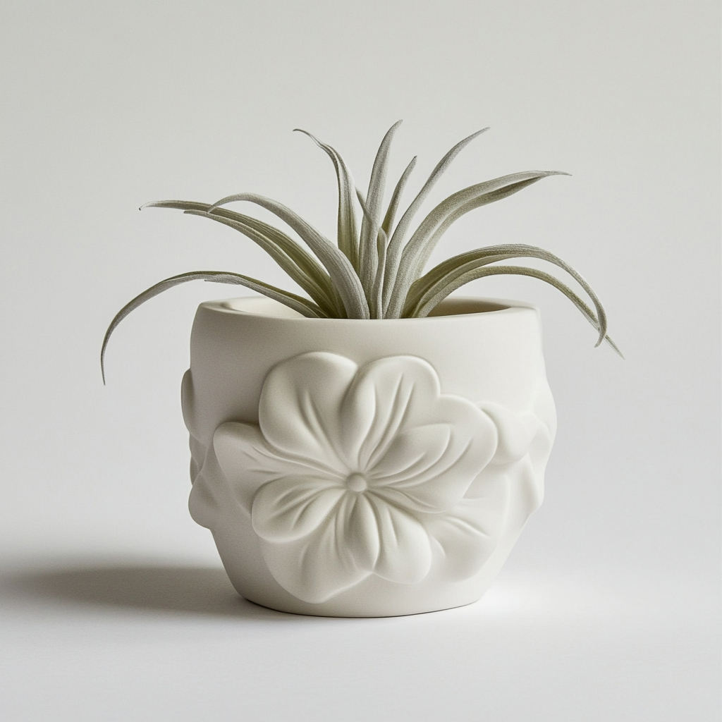 A beautiful white flower plant pot for air plants.