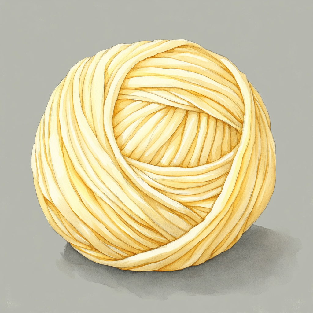 A beautiful yellow yarn ball illustration in watercolor.