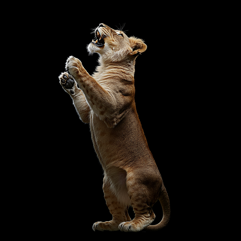 A big male lion standing on hind legs