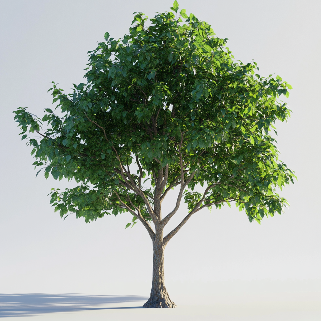 A big tree with green leaves on white