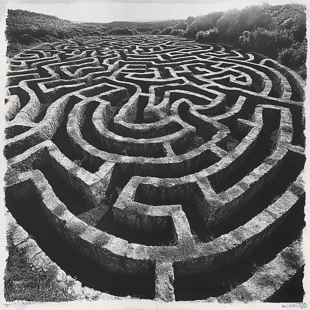 A black and white maze image for success