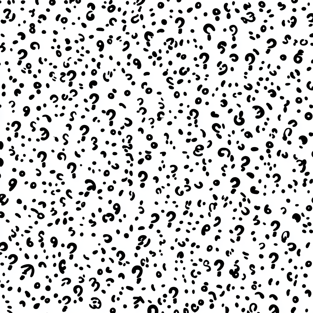 A black and white question mark pattern.