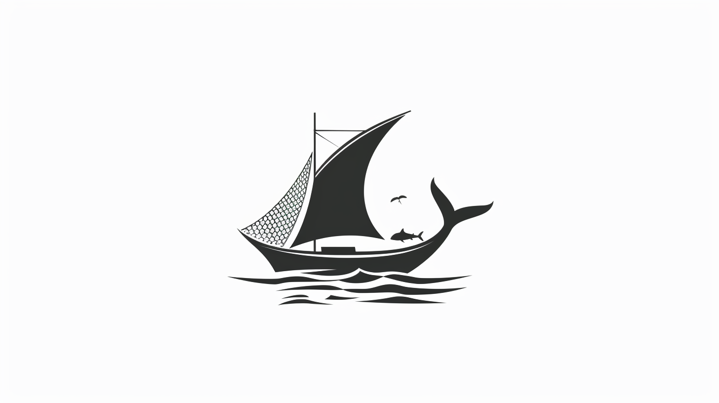 A black boat pulling net on white background.