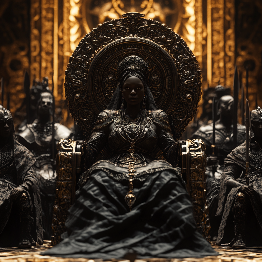 A black queen reigns among royalty in 8k.