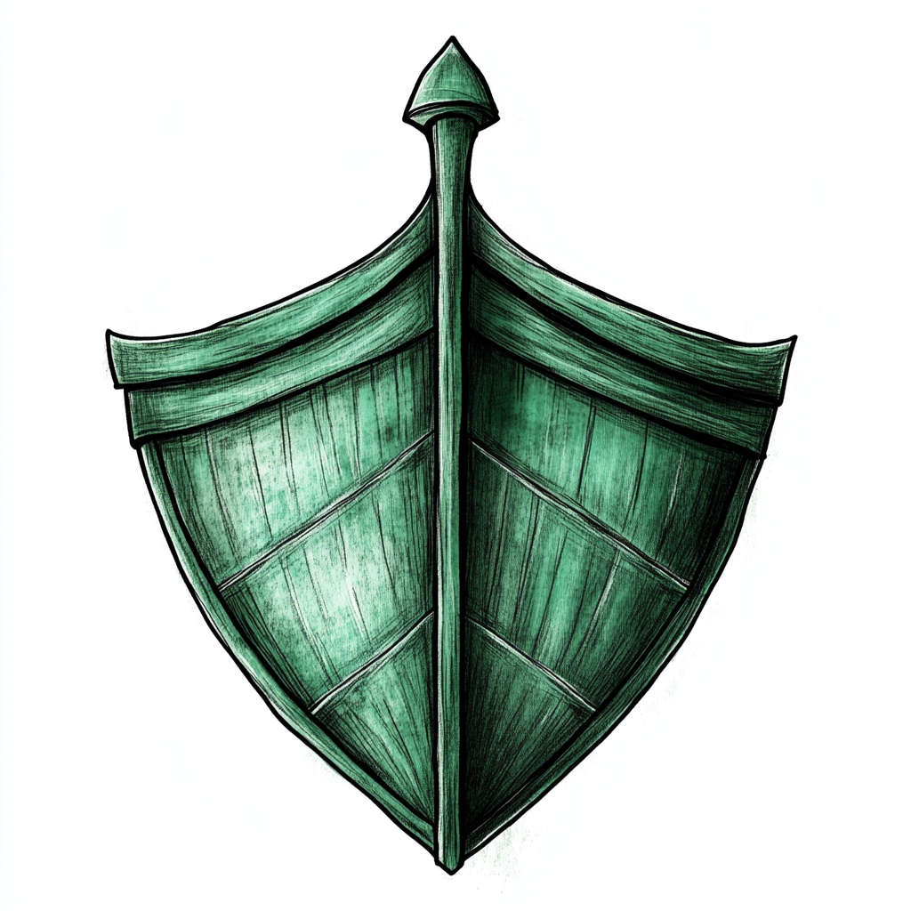 A boat-shaped green shield with pointed bottom